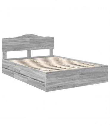 vidaXL Bed Frame with Drawer Grey Sonoma 160 x 200 cm Engineer Wood