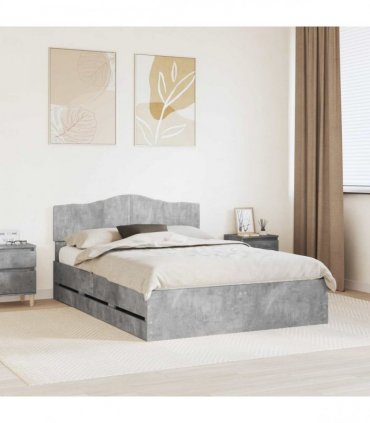 vidaXL Bed Frame with Drawer Concrete Grey 150 x 200 cm Engineer Wood