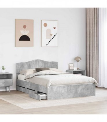 vidaXL Bed Frame with Drawer Concrete Grey 150 x 200 cm Engineer Wood