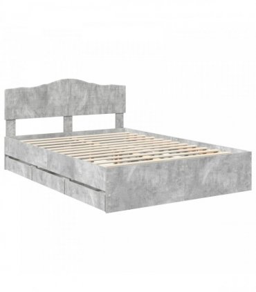 vidaXL Bed Frame with Drawer Concrete Grey 150 x 200 cm Engineer Wood