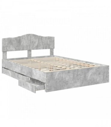 vidaXL Bed Frame with Drawer Concrete Grey 140 x 200 cm Engineer Wood