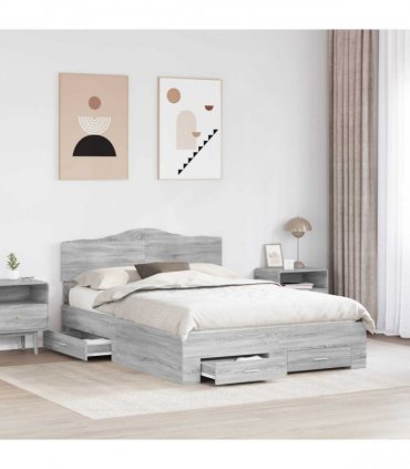 vidaXL Bed Frame with Drawer Grey Sonoma 160 x 200 cm Engineered Wood