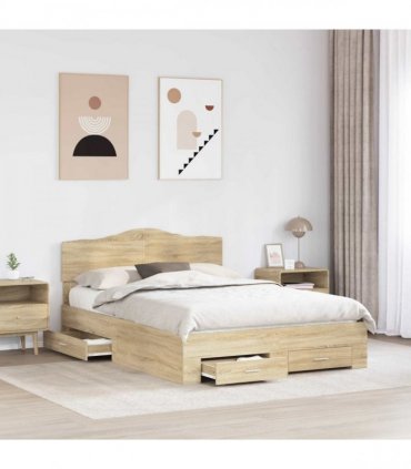 vidaXL Bed Frame with Drawer Sonoma Oak 150 x 200 cm Engineered Wood