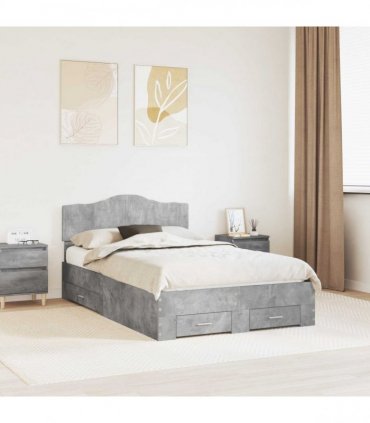 vidaXL Bed Frame Concrete Grey 135 x 190 cm Engineered Wood