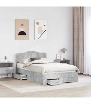 vidaXL Bed Frame Concrete Grey 135 x 190 cm Engineered Wood