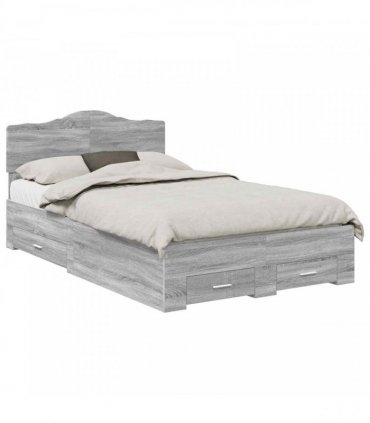 vidaXL Bed Frame Grey Sonoma 135 x 190 cm Engineered Wood