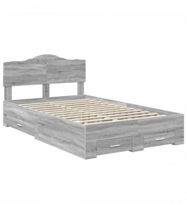 vidaXL Bed Frame Grey Sonoma 135 x 190 cm Engineered Wood