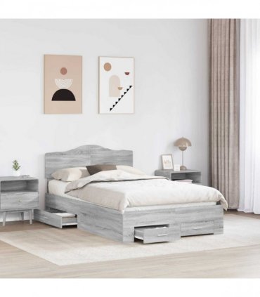 vidaXL Bed Frame with Drawer Grey Sonoma 120 x 190 cm Engineered Wood
