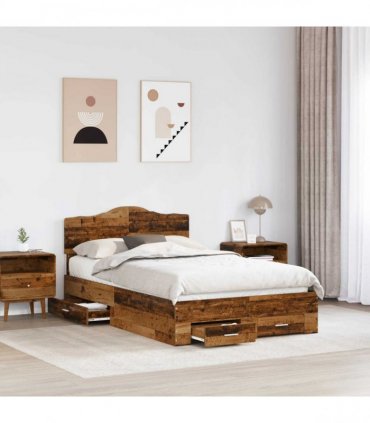 vidaXL Bed Frame with Drawer Old Wood 120 x 190 cm Engineered Wood