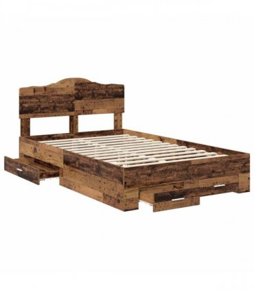 vidaXL Bed Frame with Drawer Old Wood 120 x 190 cm Engineered Wood