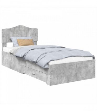 vidaXL Bed Frame with Drawer Concrete Grey 90 x 200 cm Engineered Wood