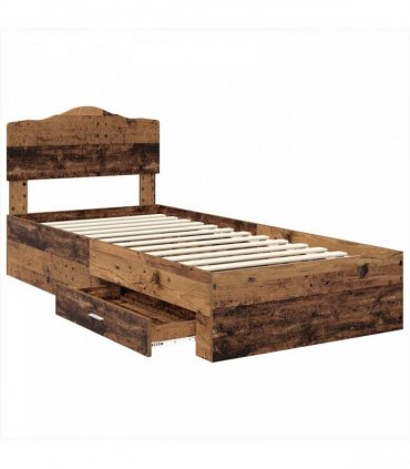 vidaXL Bed Frame with Drawer Old Wood 90 x 200 cm Engineered Wood