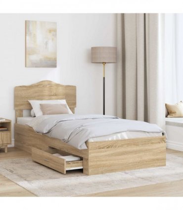 vidaXL Bed Frame with Drawer Sonoma Oak 90 x 190 cm Engineered Wood