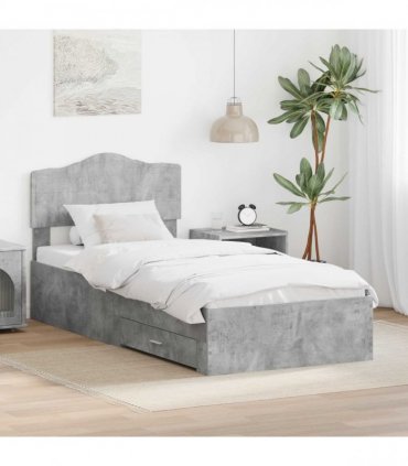 vidaXL Bed Frame with Drawer Concrete Grey 90 x 190 cm Engineered Wood