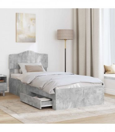 vidaXL Bed Frame with Drawer Concrete Grey 90 x 190 cm Engineered Wood