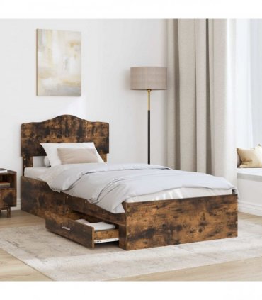 vidaXL Bed Frame with Drawer Smoked Oak 90 x 190 cm Engineered Wood