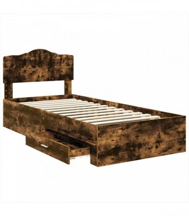 vidaXL Bed Frame with Drawer Smoked Oak 90 x 190 cm Engineered Wood