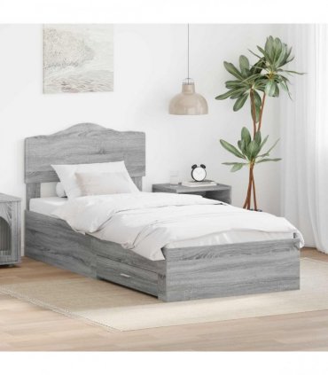 vidaXL Bed Frame with Drawer Grey Sonoma 90 x 190 cm Engineered Wood