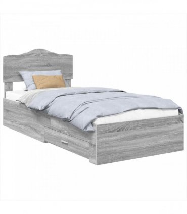 vidaXL Bed Frame with Drawer Grey Sonoma 90 x 190 cm Engineered Wood