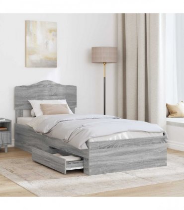 vidaXL Bed Frame with Drawer Grey Sonoma 90 x 190 cm Engineered Wood