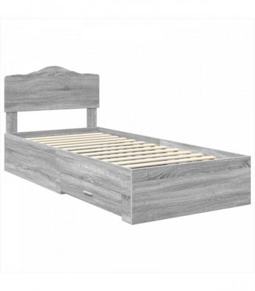 vidaXL Bed Frame with Drawer Grey Sonoma 90 x 190 cm Engineered Wood