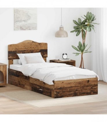 vidaXL Bed Frame with Drawer Old Wood 90 x 190 cm Engineered Wood