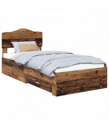 vidaXL Bed Frame with Drawer Old Wood 90 x 190 cm Engineered Wood
