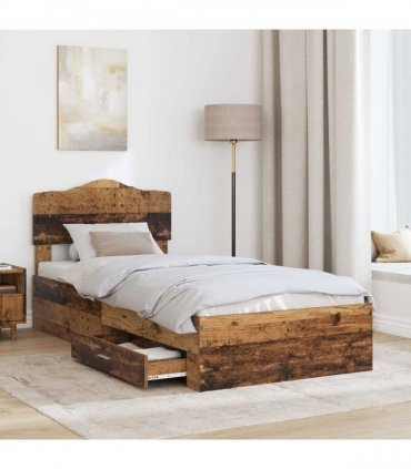 vidaXL Bed Frame with Drawer Old Wood 90 x 190 cm Engineered Wood