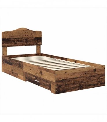 vidaXL Bed Frame with Drawer Old Wood 90 x 190 cm Engineered Wood