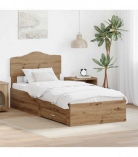 vidaXL Bed Frame with Drawer Artisan Oak 90 x 190 cm Engineered Wood