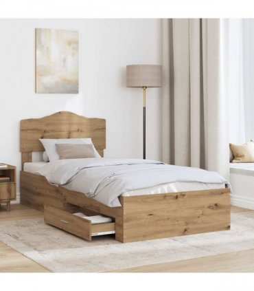 vidaXL Bed Frame with Drawer Artisan Oak 90 x 190 cm Engineered Wood