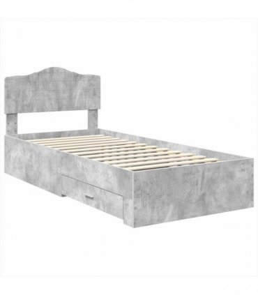 vidaXL Bed Frame with Drawer Concrete Grey 70 x 190 cm Engineered Wood