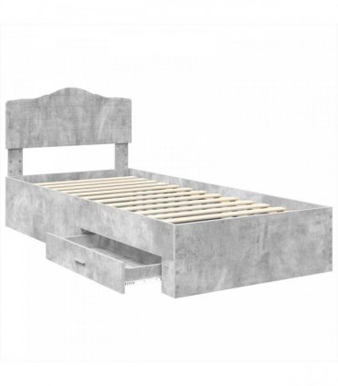 vidaXL Bed Frame with Drawer Concrete Grey 70 x 190 cm Engineered Wood