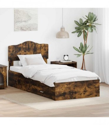 vidaXL Bed Frame with Drawer Smoked Oak 70 x 190 cm Engineered Wood
