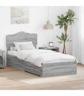 vidaXL Bed Frame with Drawer Grey Sonoma 70 x 190 cm Engineered Wood