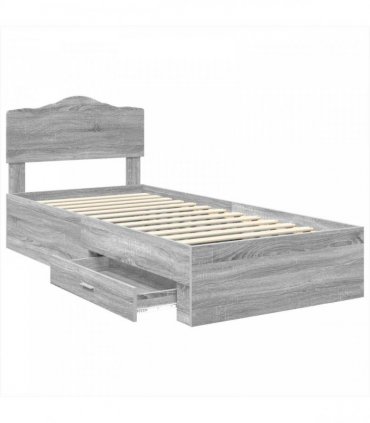 vidaXL Bed Frame with Drawer Grey Sonoma 70 x 190 cm Engineered Wood