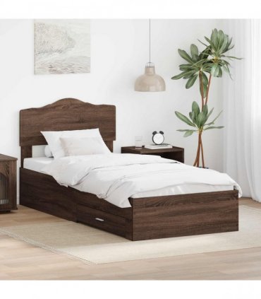 vidaXL Bed Frame with Drawer Brown Oak 70 x 190 cm Engineered Wood