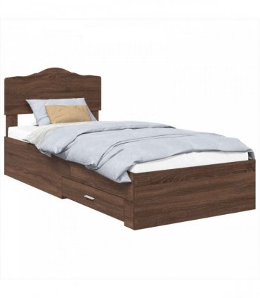 vidaXL Bed Frame with Drawer Brown Oak 70 x 190 cm Engineered Wood