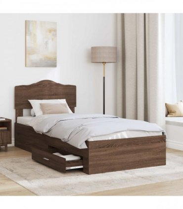 vidaXL Bed Frame with Drawer Brown Oak 70 x 190 cm Engineered Wood