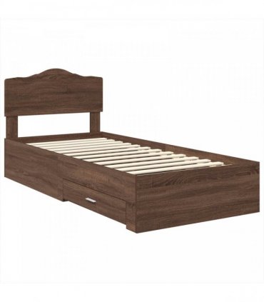 vidaXL Bed Frame with Drawer Brown Oak 70 x 190 cm Engineered Wood