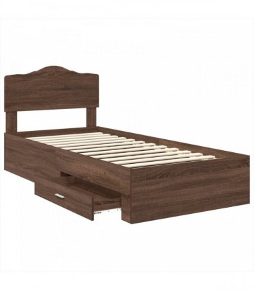 vidaXL Bed Frame with Drawer Brown Oak 70 x 190 cm Engineered Wood