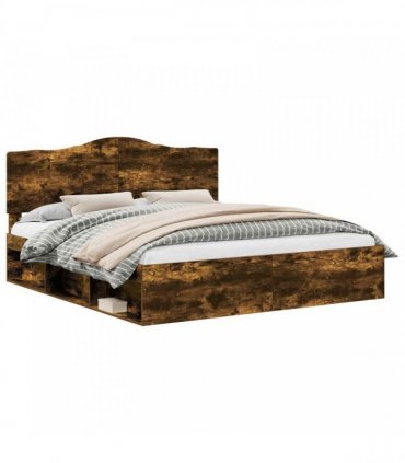 vidaXL Bed Frame Smoked Oak 200 x 200 cm Solid Pine Wood