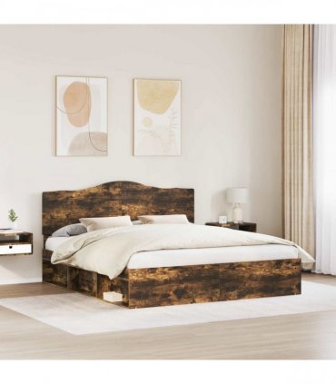 vidaXL Bed Frame Smoked Oak 200 x 200 cm Solid Pine Wood