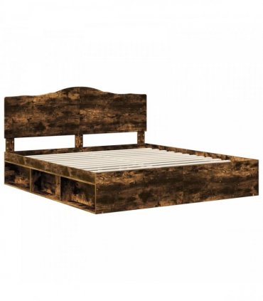 vidaXL Bed Frame Smoked Oak 180 x 200 cm Solid Pine Wood