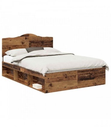 vidaXL Bed Frame with Headboard Old Wood 150 x 200 cm Solid Pine Wood