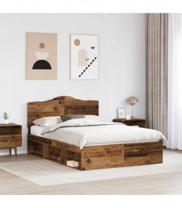 vidaXL Bed Frame with Headboard Old Wood 150 x 200 cm Solid Pine Wood