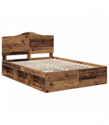 vidaXL Bed Frame with Headboard Old Wood 150 x 200 cm Solid Pine Wood