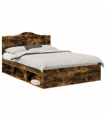 vidaXL Bed Frame Smoked Oak 140 x 200 cm Solid Pine Wood