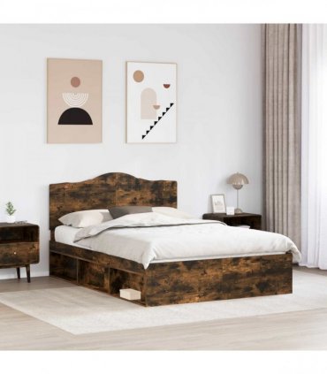 vidaXL Bed Frame Smoked Oak 140 x 200 cm Solid Pine Wood