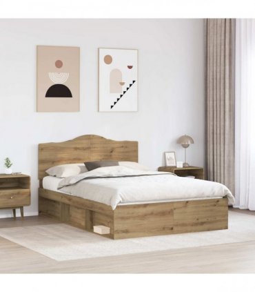 vidaXL Bed Frame Artisian Oak 140 x 190 cm Solid Pine Wood